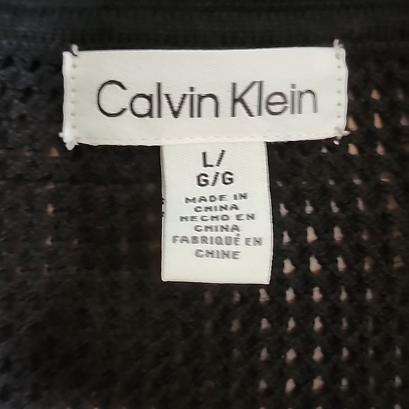 Calvin Klein Open Knit Polo Top Sweater L Black Short Sleeve Preppy Lightweight - Picture 4 of 6